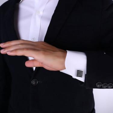 Imagem de Abotoaduras masculinas de aço inoxidável quadradas, One Size, Aço inoxidável, Sem Pedra Preciosa