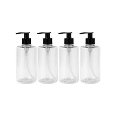 Imagem de Kit 4 Saboneteira Pump Preta Refil Frasco Cilindrico 300ml Creme Shampoo Sabão Liquido Sabonete