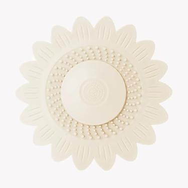 Imagem de 1 pacote com filtro de ralo com design de flores, protetor de cabelo de silicone, protetor de chuveiro evita entupimentos, capa de ralo de piso elegante para banheiros domésticos (branco)