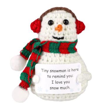 Imagem de Boneco de neve positivo, boneco de neve de malha engraçado, presente inspirador com cartão positivo, bonito crochê, batata, incentivo ao Natal, boneca de crochê para quarto, escritório, decoração de