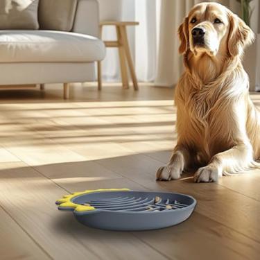 Imagem de Pratos de alimentação lenta para animais de estimação, prato de silicone para cães e gatos com placas de sucção, padrão de dinossauro (azul)