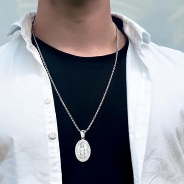 Imagem de Colar para homens e mulheres, pingente de fé de aço inoxidável, Sebastian, machados, cruz, árvore da vida, pingente religioso, minúsculo, colar com pingente de fé, One Size, Aço inoxidável, Sem Pedra