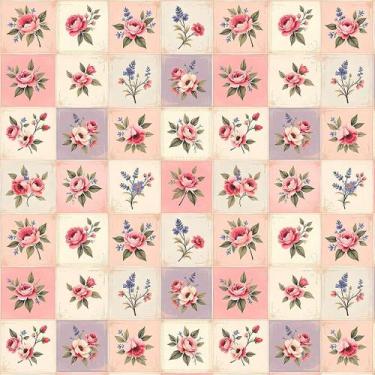 Imagem de Tecido Tricoline Quadrado Floral - Coleção Handmade - Peripan - 50 cm 