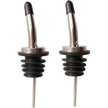 Imagem de Despejadores de garrafa clássicos de aço inoxidável, 2 peças de garrafas de óleo, garrafa cônica de licor, bico com tampas de borracha contra poeira