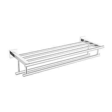 Imagem de SUYA Toalheiro de 28 polegadas de 2 camadas, prateleira de toalha de aço inoxidável SUS304 com barras duplas para banheiro montado na parede, suporte de toalha de banheiro com acabamento cromado