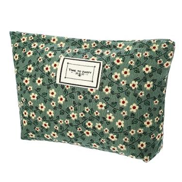 Imagem de Bolsa de maquiagem floral, bolsa de maquiagem de grande capacidade, bolsa de cosméticos, bolsas de cosméticos femininas para porta-moedas, bases de batons, pincéis, verde, Verde, Bolsa de maquiagem