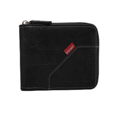 Imagem de Carteira masculina de poliuretano macio, carteira com zíper de grande capacidade com 4 compartimentos para cartões, 2 janelas para identidade, 1 botão, bolsa pequena, 2 bolsos com zíper, 1