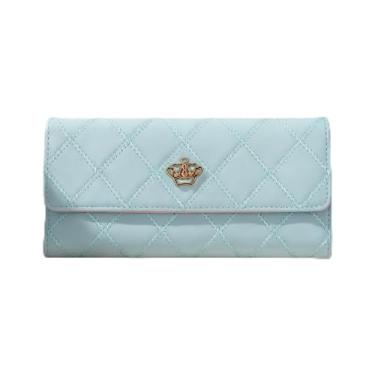 Imagem de Carteira clutch de poliuretano, carteiras finas para mulheres, carteira longa para cartões, carteira feminina para viagens, encontros, compras, Verde, large, Casual
