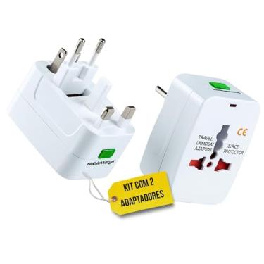 Imagem de Kit 2 Adaptadores Tomada Universal Padrão Internacional Adaptador Mais de 150 Países Para Viagem Trava Segurança Bivolt EUA UK JP AU EU Premium