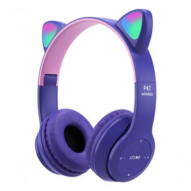 Imagem de Fone De Ouvido Bluetooth Com Orelhas De Gato Led - Estilo E Diversão Com Qualidade De Som Cor:roxo
