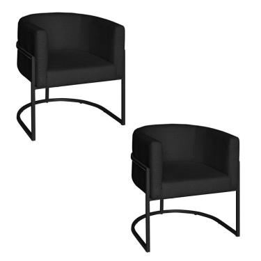 Imagem de Poltrona Base Industrial Preto Kit 2 Lety Veludo S05 - D'rossi Cor Preto