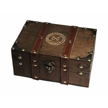 Imagem de vuagmiv Caixa de armazenamento de madeira gravada amor eterno rúnico com forro de veludo – Altar celta e baú de lembrança para cristais, tarô e suprimentos de bruxaria