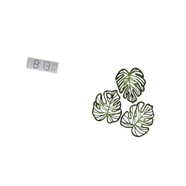 Imagem de Fenteer Relógio de Parede Digital com Folhas de Palmeira, Grande Display de Temperatura E Umidade, Ornamento Criativo de Madeira, Arte Tropical para Sala de a