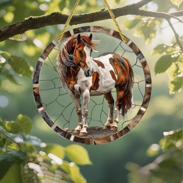 Imagem de Acrílico colorido Suncatcher, pintura de pedra de cavalo 18 cm, decoração de parede de janela suspensa com design de vitral impresso, ideia de presente e ornamento de jardim, uso interno e externo