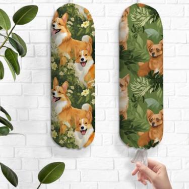 Imagem de 2 peças de suportes de plástico Corgi floral em aquarela para sacolas de supermercado, suporte de parede reutilizável, suporte organizador para cozinha, presentes para amantes de cães para mulheres