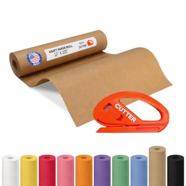 Imagem de Rolo de papel Kraft marrom 30,5 cm x 30,5 m com cortador - Papel de embrulho feito nos EUA para embalagem, mudança, envio e artesanato/artes - Material de artesanato natural 100% reciclável da IDL