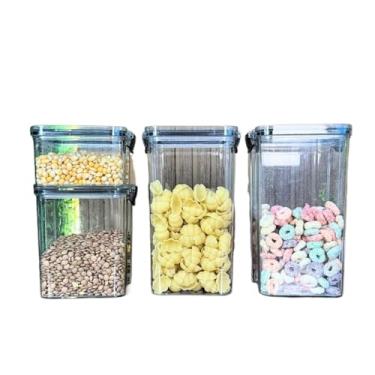 Imagem de Potes Hermeticos para Mantimentos,Conjunto de Potes HerméTicos em AcríLico Cristal Com Trava E Design EmpilháVel - Organizador para Mantimentos(Kit B (4 Peças))