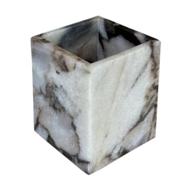 Imagem de StonePlus Recipiente de armazenamento quadrado de pedra de mármore natural, copo vazio para velas/canetas/itens diversos (mármore elefante branco)
