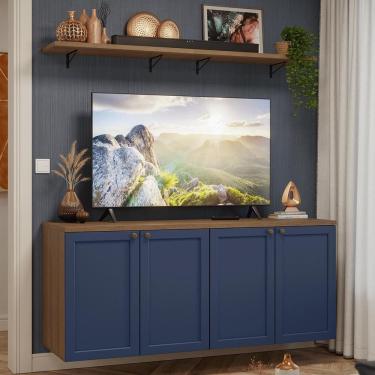 Imagem de Rack Para Tv Até 70 Polegadas + Prateleiras 160cm Vik Madesa 05 Rustic-azul
