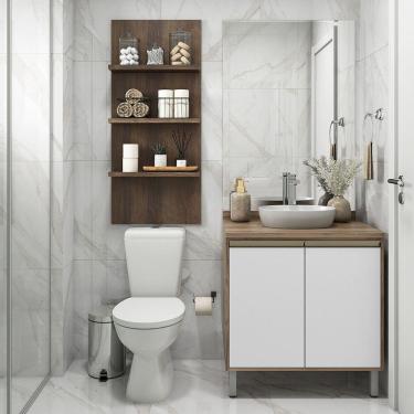 Imagem de Gabinete Para Banheiro Com Prateleira Com Branco E Nogueira