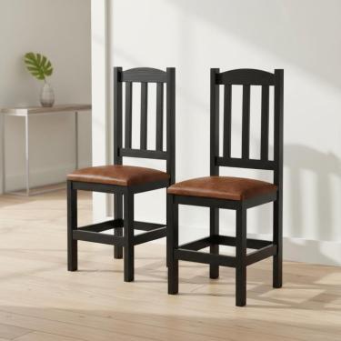 Imagem de Kit 2 Cadeiras Em Madeira Maciça Reforçada Diamante - Preto Com Estofado Marrom