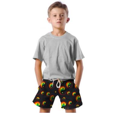 Imagem de Shorts Infantil Bermuda Calção Praia Verão Yin Yang Rainbow Bem Mal 23