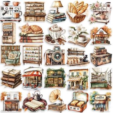Imagem de SUSIHI Pacote de adesivos de café vintage, 50 peças transparentes PET retrô vinil de café adesivos à prova d'água para laptop, garrafa de água, diários, álbuns de recortes, presentes para adultos e