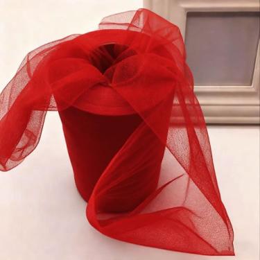 Imagem de 1 rolo de tule decorativo fosco vermelho, tecido de rede de 15 cm x 100 metros para vestido tutu / decoração de festa