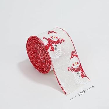 Imagem de Fita de Natal com textura de linho rústica, material de pano de 6,3 cm de largura x 2 m de comprimento, padrão de feriado vermelho e branco para embrulhar presentes, fazer laços e decorações sazonais