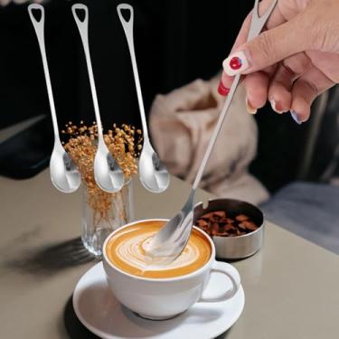 Imagem de 3 colheres de mistura de cabo longo, colheres de café longas para café, colher de sorvete, aço inoxidável, colher de chá para leites, chás e coquetéis (17,9 x 2,7 cm)