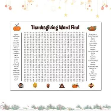 Imagem de AKEIE Pôster jumbo de busca de palavras de ação de graças, 91 x 61 cm, jogo gigante para encontrar palavras com 50 palavras, pôster maior de quebra-cabeça de pesquisa de palavras na parede de Ação de