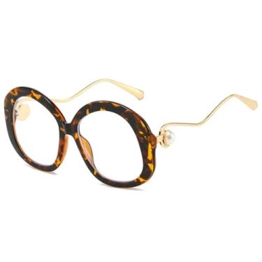 Imagem de JRLLFD Óculos de sol ovais de metal com armação grande e luxuosa para mulheres e homens, para dirigir ao ar livre, UV400 (transparente leopardo)