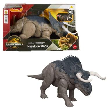 Imagem de Jurassic World Dinossauro de Brinquedo Rebirth Rugido Selvagem Nasutoceratops para crianças a partir de 4 anos