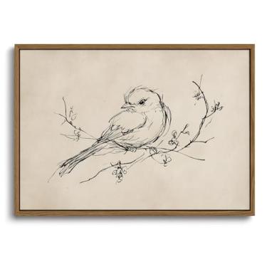 Imagem de KISSFOX Arte de parede emoldurada vintage floral desenho de pássaro impressões de arte em tela minimalistas imagens de fazenda decoração de parede primavera cottagecore pinturas antigas arte para