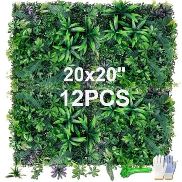 Imagem de Painéis artificiais de buxo, 50,8 cm x 50,8 cm, 12 peças de painéis de parede de grama, parede verde com proteção UV, pano de fundo de grama para tela de cerca de privacidade, decoração de casamento