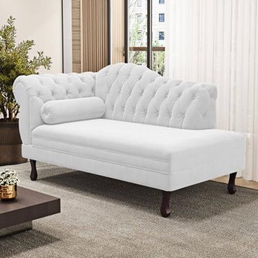 Imagem de Divã Recamier Lavínia Clássico 120cm Capitonê com Pés de Madeira Courino Branco - Desk Design