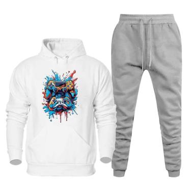 Imagem de Conjunto Moletom Flanelado Kit Blusa e Calça Confortavel Estampa Colorida Canguru Esportivo Macio