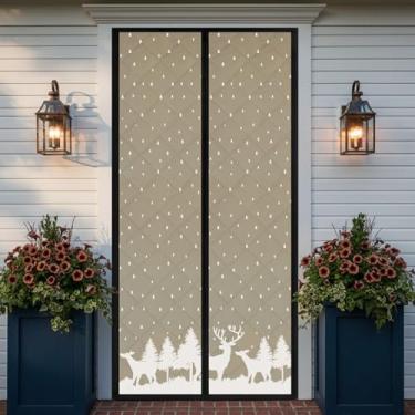 Imagem de Hahafelt Cortina de porta com isolamento térmico magnético de floresta de inverno, capa de porta blackout Oxford, rolha de ar de economia de energia para entrada de casa de inverno adequada para