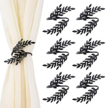 Imagem de UFURMATE 6 peças de laços de cortina de orelha de trigo de metal decorativo torção fivela de corda criativa modelagem aleatória cortina retenção para cortinas finas, mosquiteiro (preto)