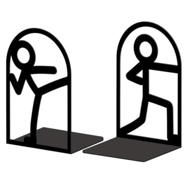 Imagem de Peacoblue Suportes de livros de metal para prateleiras, tampas de livros de estudo resistentes decorativas modernas para escritório, mesa, prateleira, sala 13,5 x 11 x 20 cm de ferro fundido simples