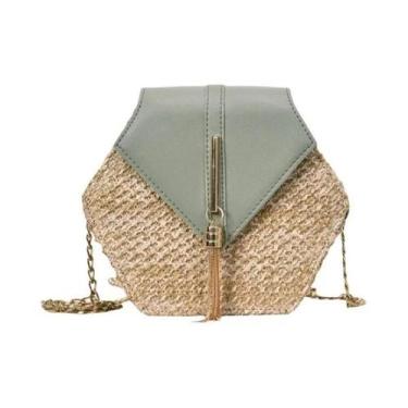 Imagem de Bolsa de Ombro Feminina de Verão - Couro de Palha Hexagonal Artesanal,