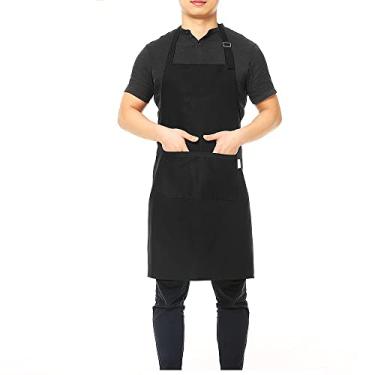 Imagem de Avental multiuso para cozinha, churrasco, restaurante, cozinha, grelha, garçom, avental com cinto ajustável, ultra longo, cintura, dois bolsos frontais para qualquer pessoa - preto