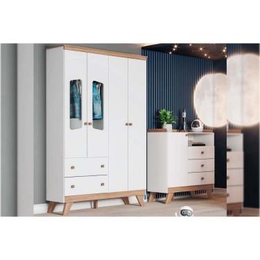 Imagem de Quarto De Bebê Completo Confete 2 Peças (1 Guarda Roupa + 1 Cômoda) Qi66 Branco-jequitiba - Henn
