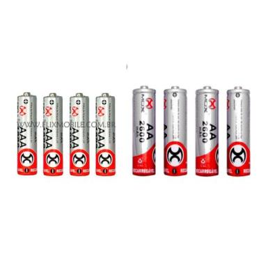 Imagem de Pilha Recarregável Cartela com 4 AA  Normal e 4 AAA (Palito) Mox Premi