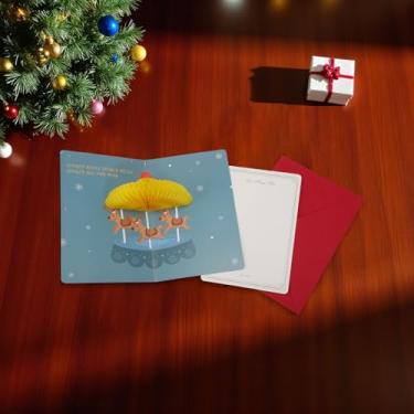 Imagem de 1 conjunto de cartão de felicitações de Natal Cavalo de Tróia de Natal com papel envelope azul 16 x 10,4 cm