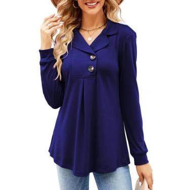 Imagem de Camiseta túnica Newchoice feminina de manga comprida azul marinho 3GG