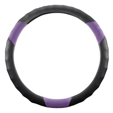 Imagem de Capa de volante, universal de 38 cm, protetor de volante de couro sintético, antiderrapante, respirável e compatível com aquecimento para carros, caminhões, SUVs, vans