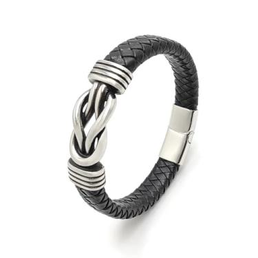 Imagem de VANFORWYN Pulseira masculina trançada de couro legítimo, aço inoxidável 316L, nó infinito, joias de Natal, presentes para homens, Large, Couro, Sem Pedra Preciosa