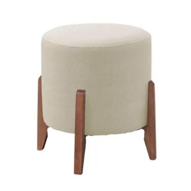 Imagem de Puff Estofado Decorativo Redondo Eloá Linho Bege