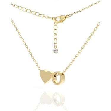 Imagem de Colar feminino com inicial banhada a ouro 18K delicado – Colar pequeno com pingente de coração em delicada corrente de cabo – Linda joia com monograma do alfabeto A-Z para mulheres, vem em uma caixa